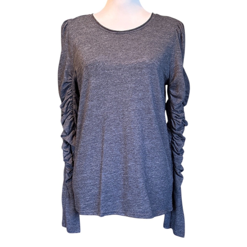 Free People We The Free Natasha Long Ruched Sleeve Tee, Charcoal Gray, Medium